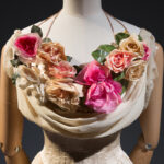 floral bouquet on dress front displayed on mannequin